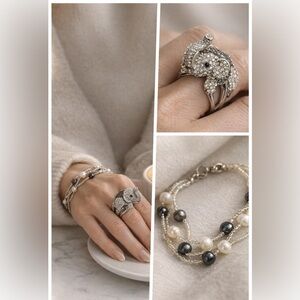✨ Statement Set: elephant ring + layered pearl bracelet 🐘 ⚪️⚫️